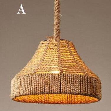 Ρουστίκ κρεμαστό φωτιστικό LED με αμπαζούρ πολλαπλών σχημάτων και σχοινί