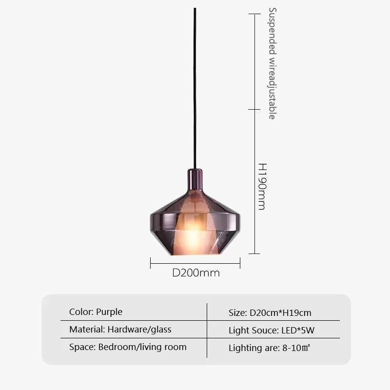 Μινιμαλιστικό κρεμαστό φως LED σε μωβ γυαλί