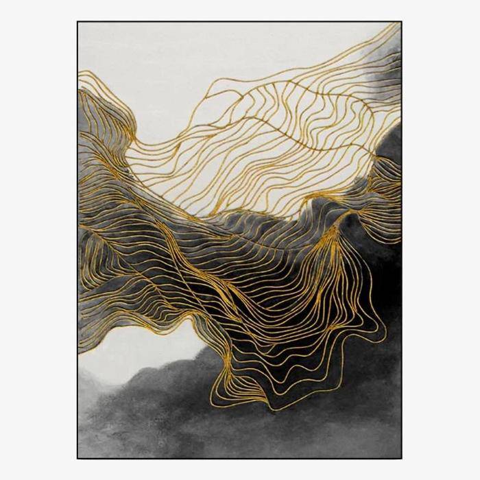 Μαύρο και άσπρο επώνυμα ορθογώνιο χαλί με χρυσή λεπτομέρεια